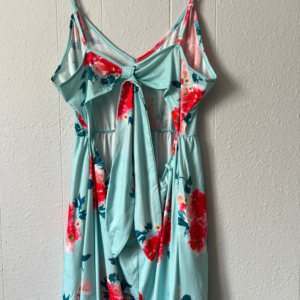 OUGES Floral Midi Dress Women XL CutOut Back Cotton Stretch Party Beach Festival - Picture 10 of 15